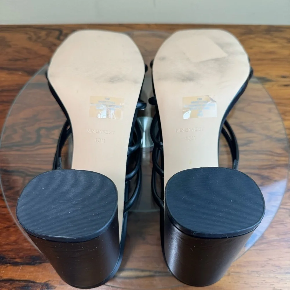 NINE WEST Strappy Open Toe Heel Sandals Platform Block Heels Size 13